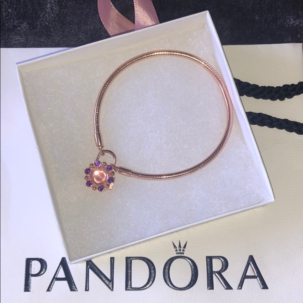 Pandora Rose Gold Bracelet, Pink & Purple Padlock